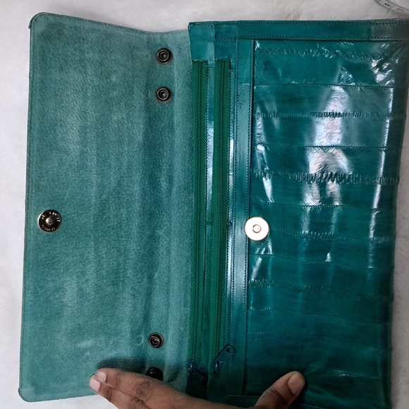 Vintage Teal Eel Leather Clutch Bag - Picture 5 of 7